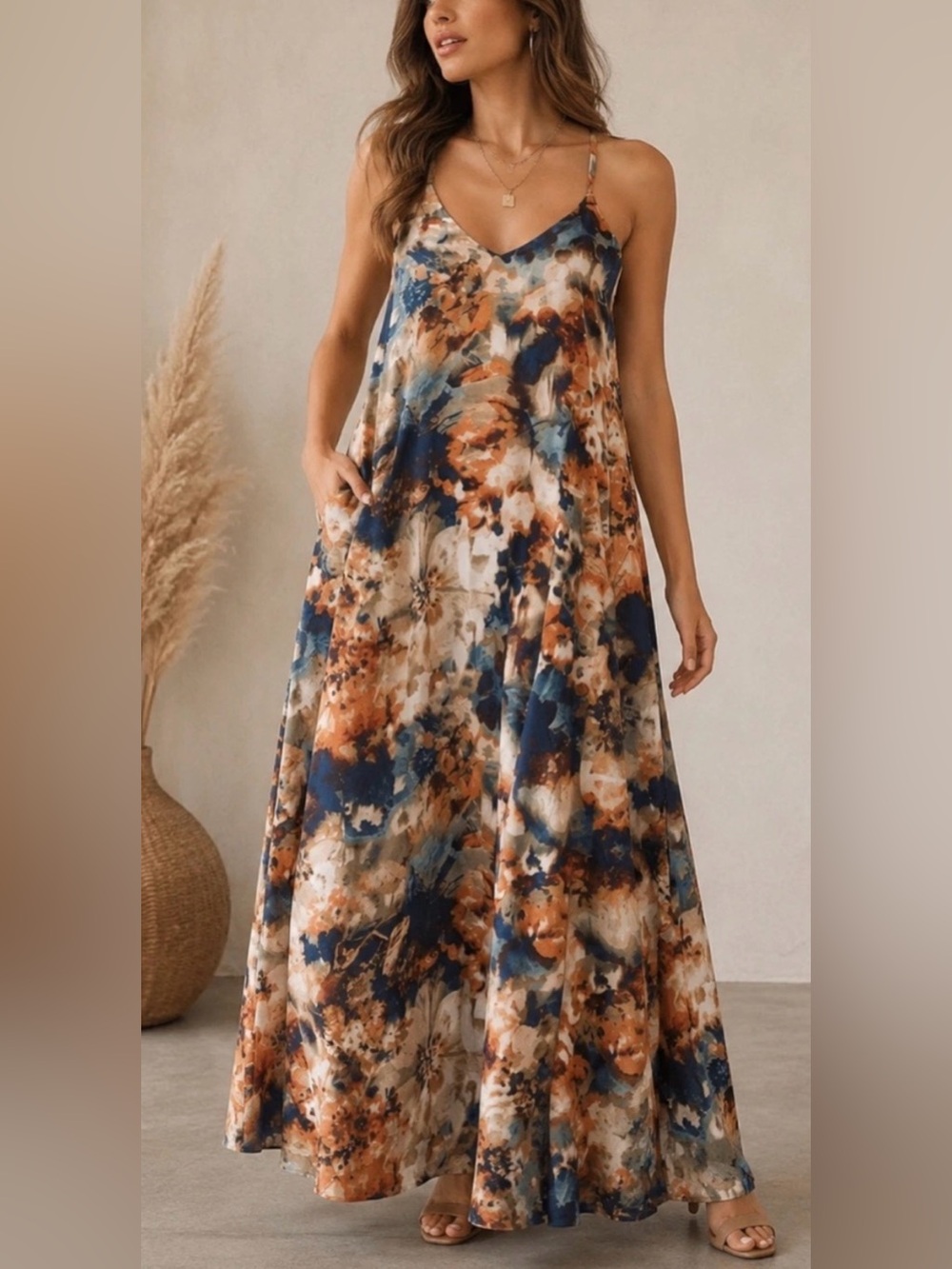 EUC Nicole Miller floral maxi dress with pockets